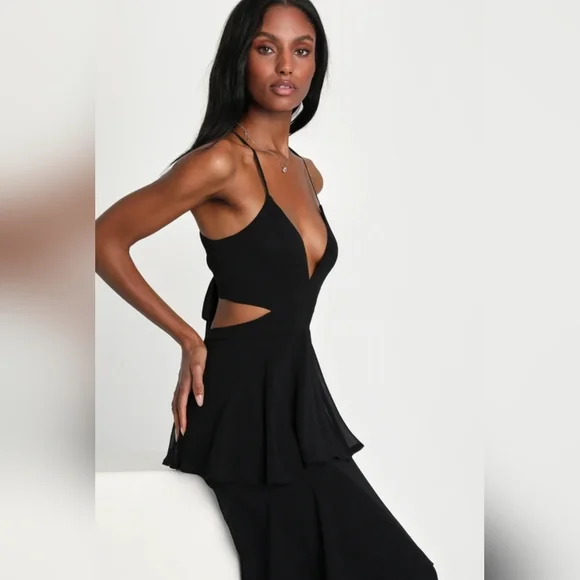 NWOT Lulus Black Tie-Back Tiered Maxi Dress Size XXL=16/18 - Picture 4 of 5